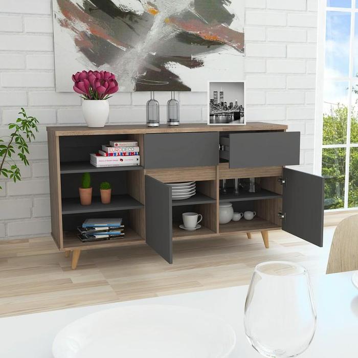Mesa auxiliar berlín color miel y plomo