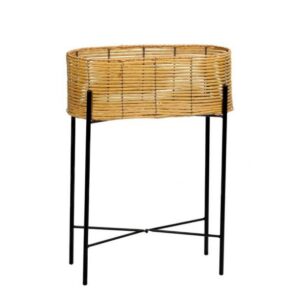 Porta maceta y macetero en forma rectangular, material acero y ratán sintético