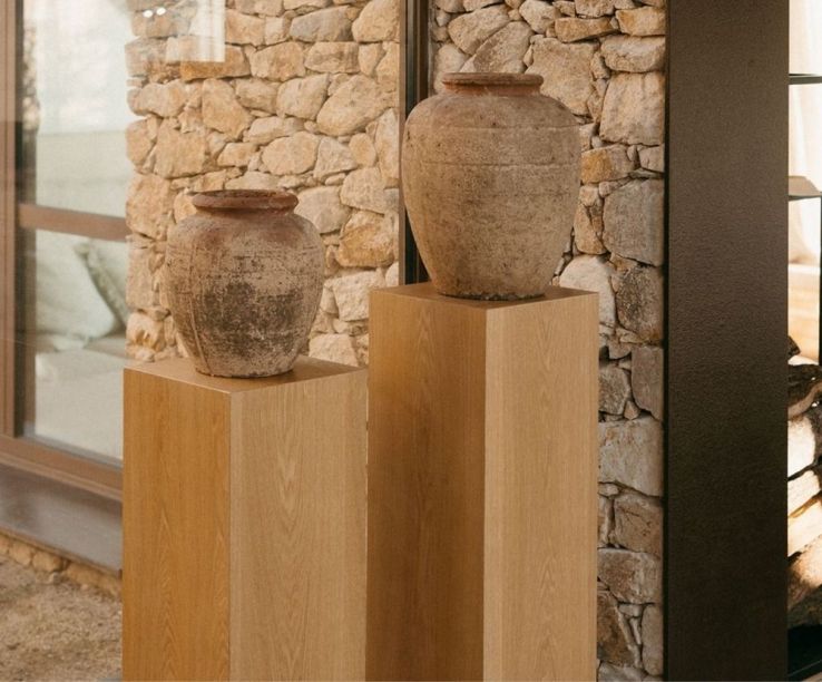 Pedestal Jazmín x2 estructura de MDF y lamina de madera natural